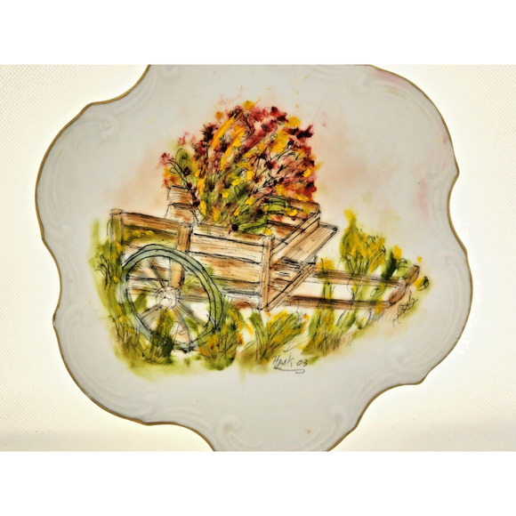 COLLECTOR PLATE-HAAS & CAJZEK-Porcelain-Bisque-Hand Painted-Signed-Flower Cart - Picture 2 of 10